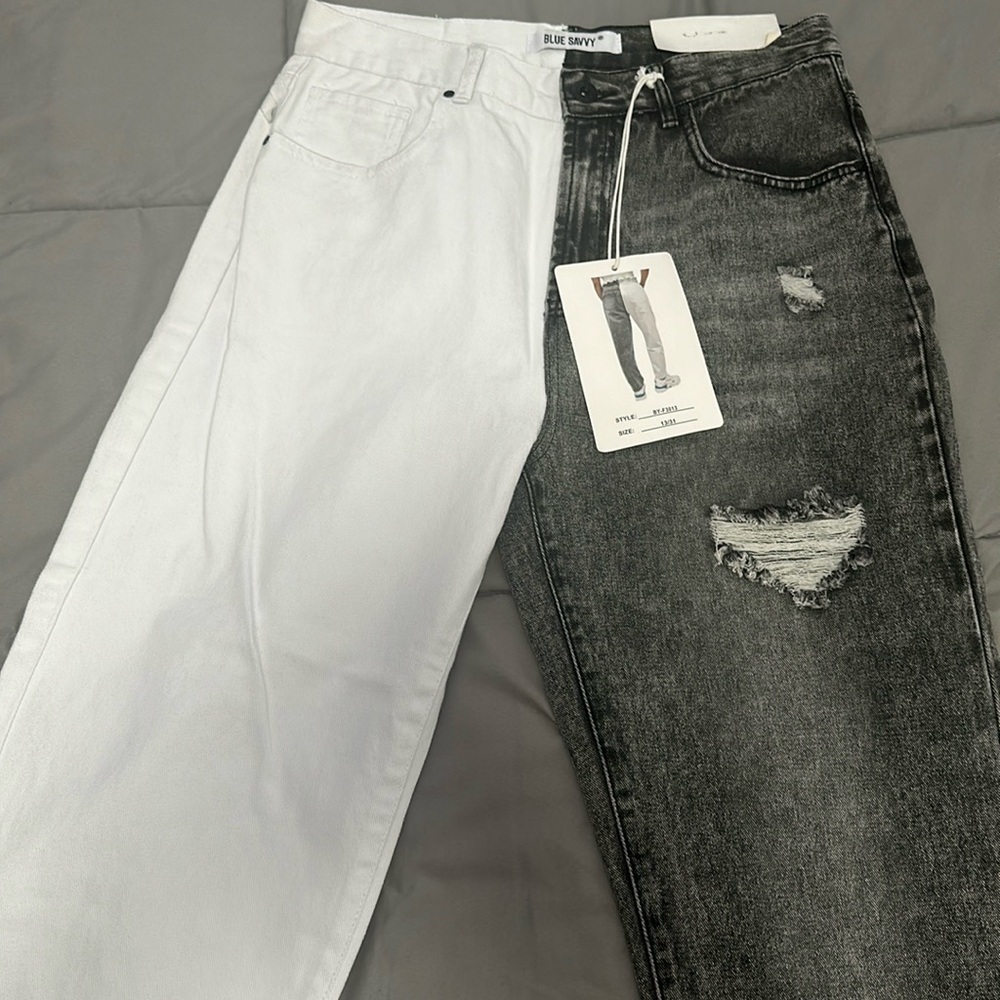 Color block white and grey jeans